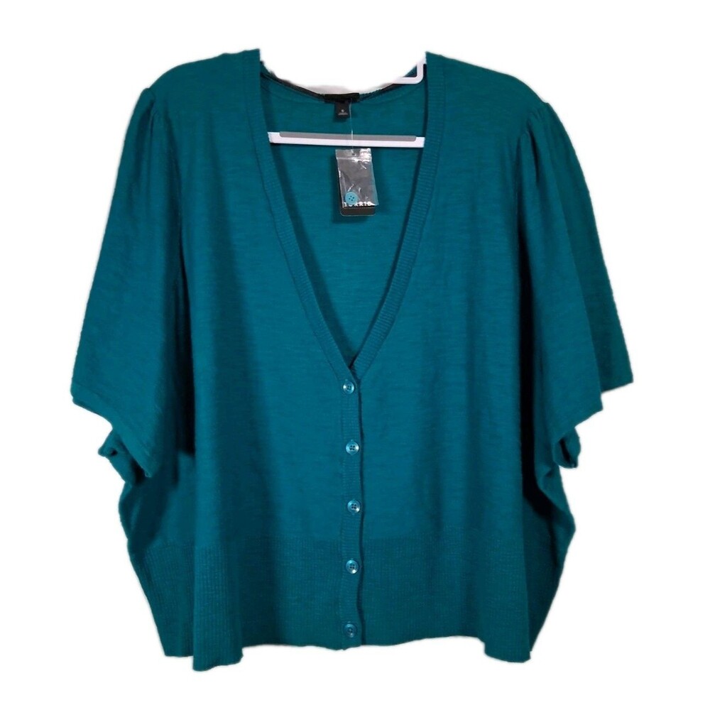 Torrid Slub Cardigan Sweater 6X Teal Green Fanfare Shrug Flutter Sleeve New